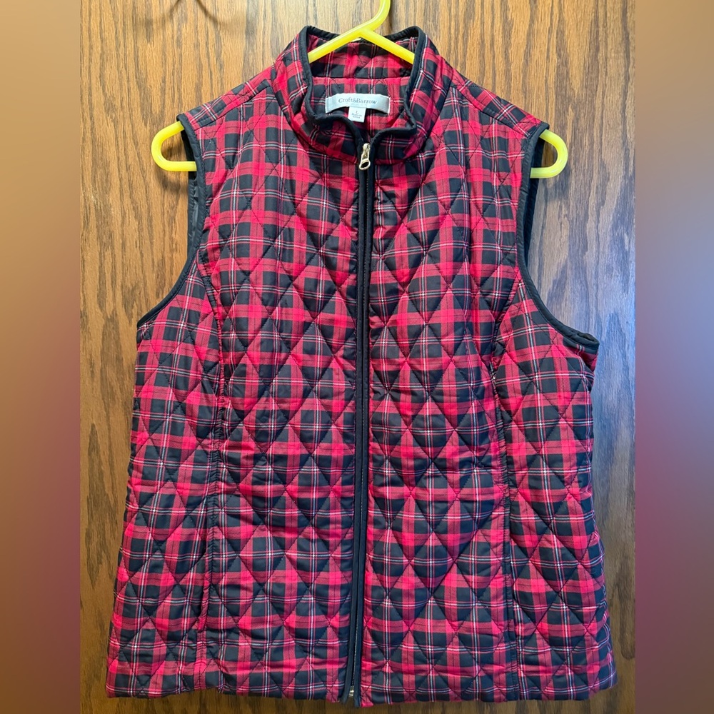 Women's Red and Black Plaid Vest